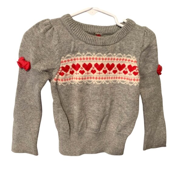 Vintage y2k Cherokee Girls Sz 2T Long Sleeve Sweater Pull over Gray Pink Hearts - Picture 2 of 4